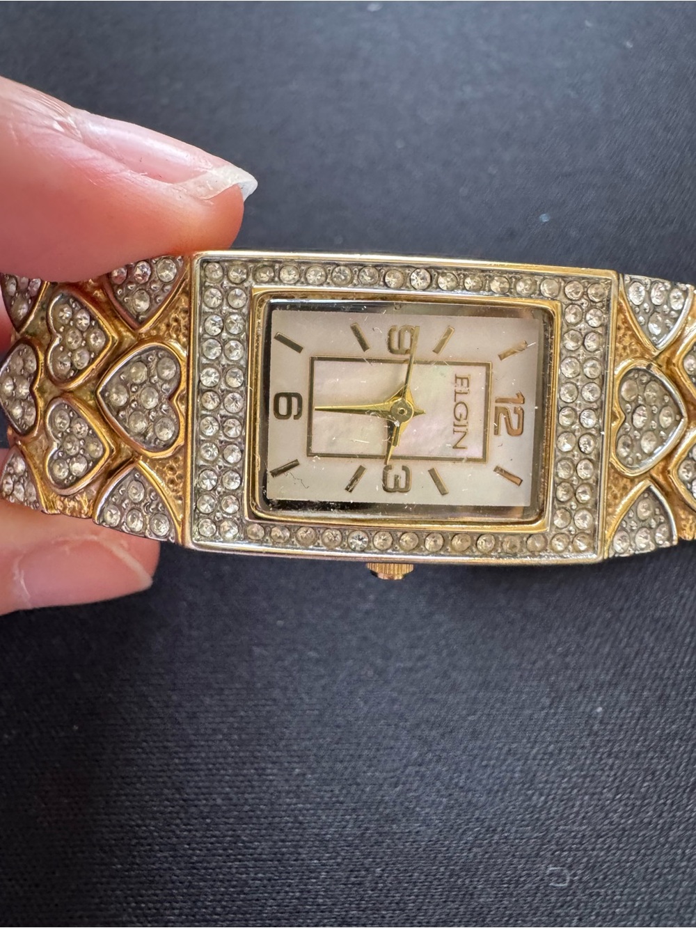 Elgin Gold-Tone Crystal Heart Bracelet Watch - White Dial